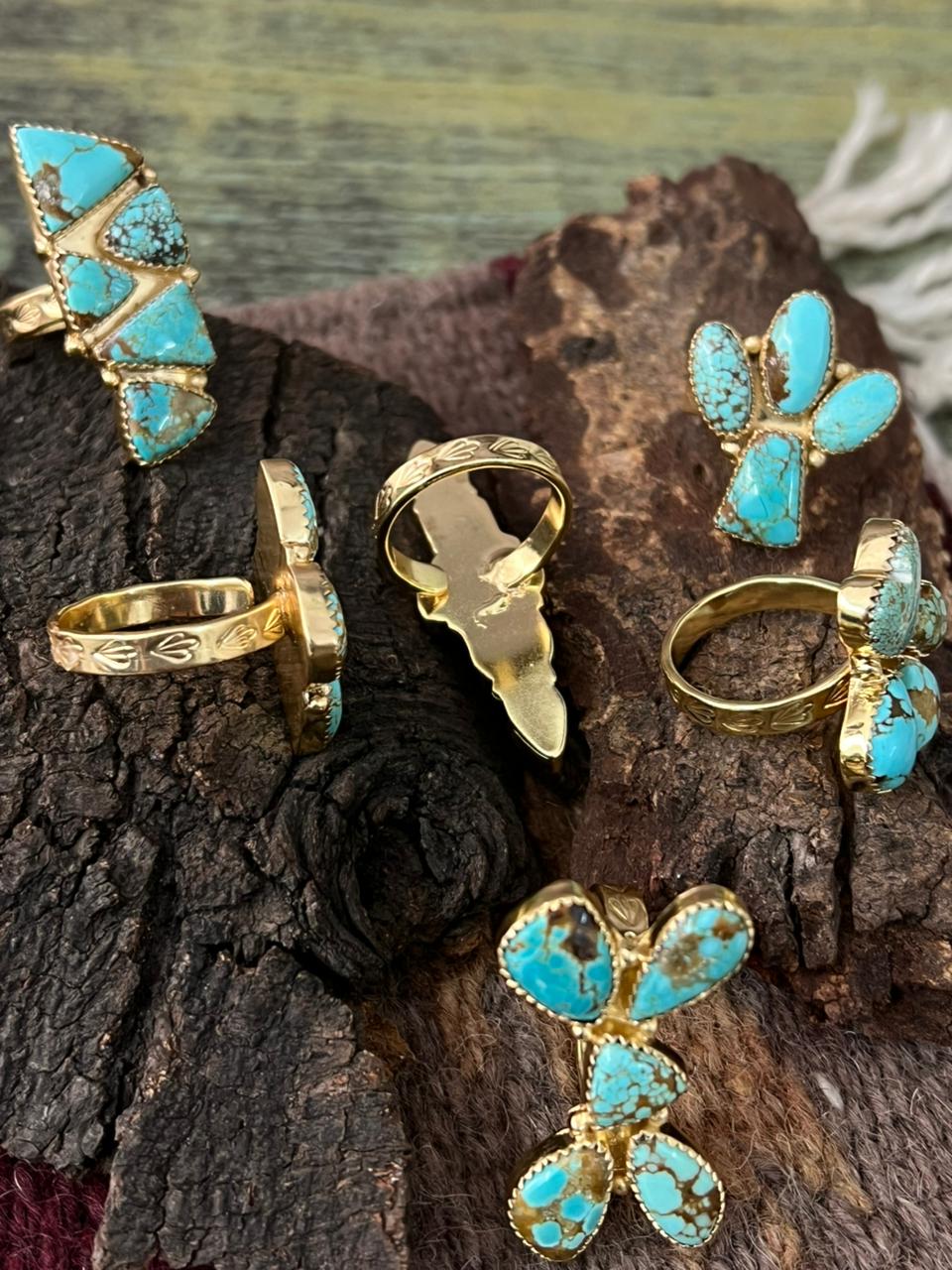 “The Golden Collection” Handmade Number 8 Turquoise with Gold Adjustable Ring