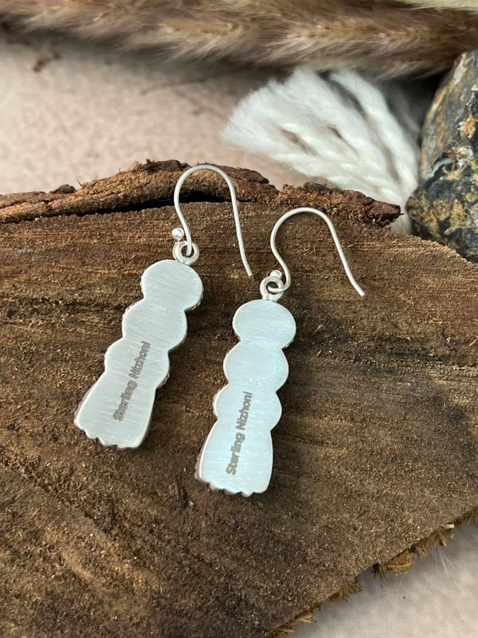 Handmade Sterling Silver Kingman Turquoise with White Buffalo Hook Dangle Earrings Signed Nizhoni