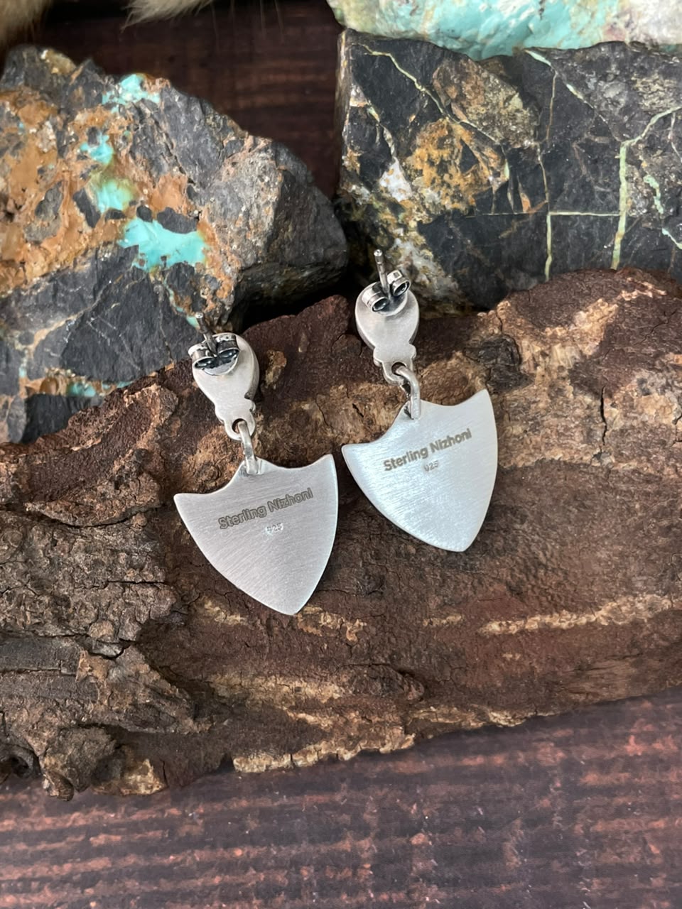 Handmade Sterling Silver Kingman Turquoise NFR Collection: Post Dangle Earrings Signed Nizhoni
