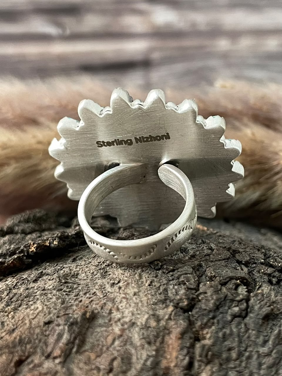 Handmade Sterling Silver Kingman Turquoise Cactus Adjustable Ring Signed Nizhoni