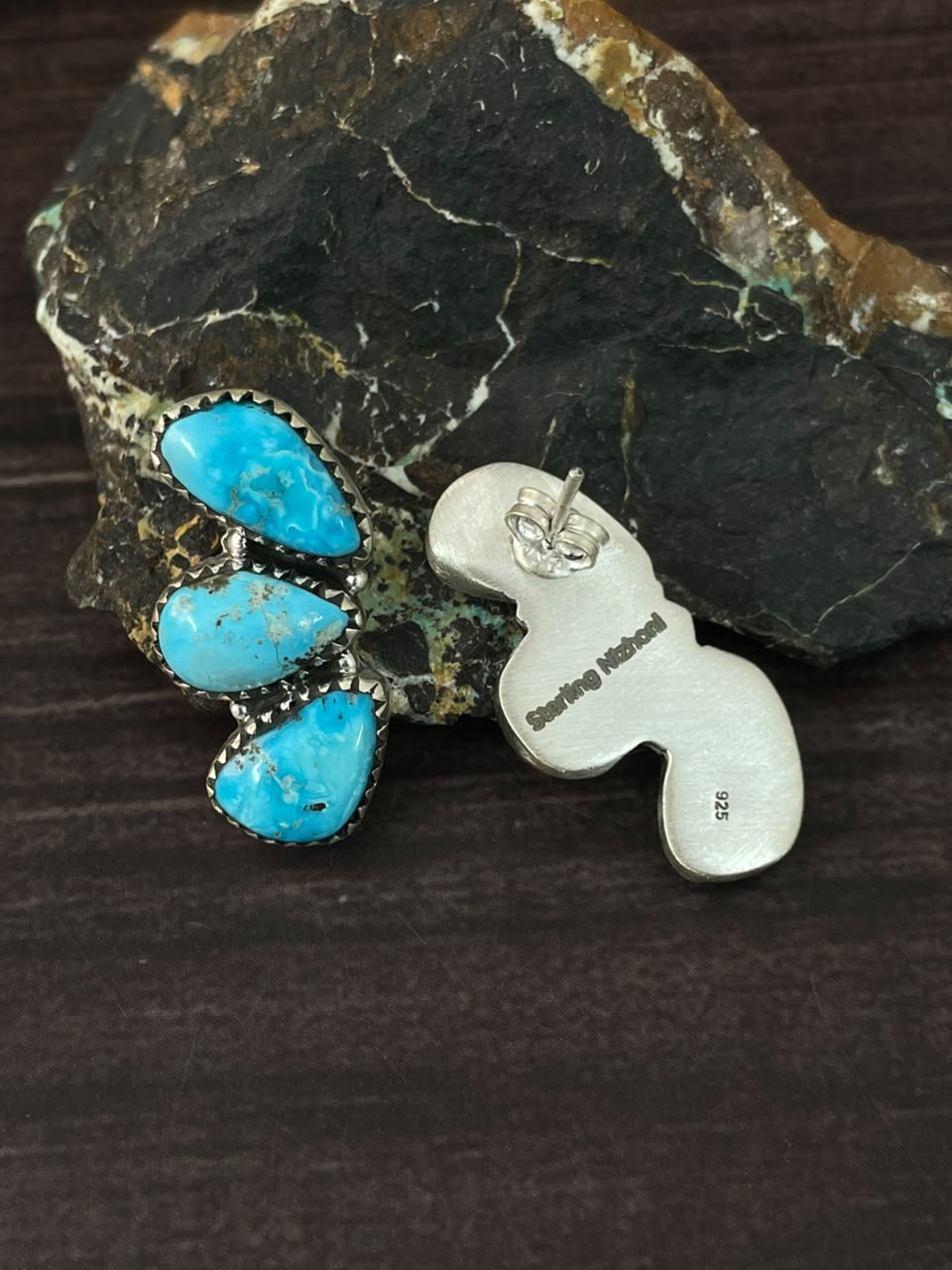 Handmade Sterling Silver Sierra Bella Turquoise Post Studs Earrings Signed Nizhoni