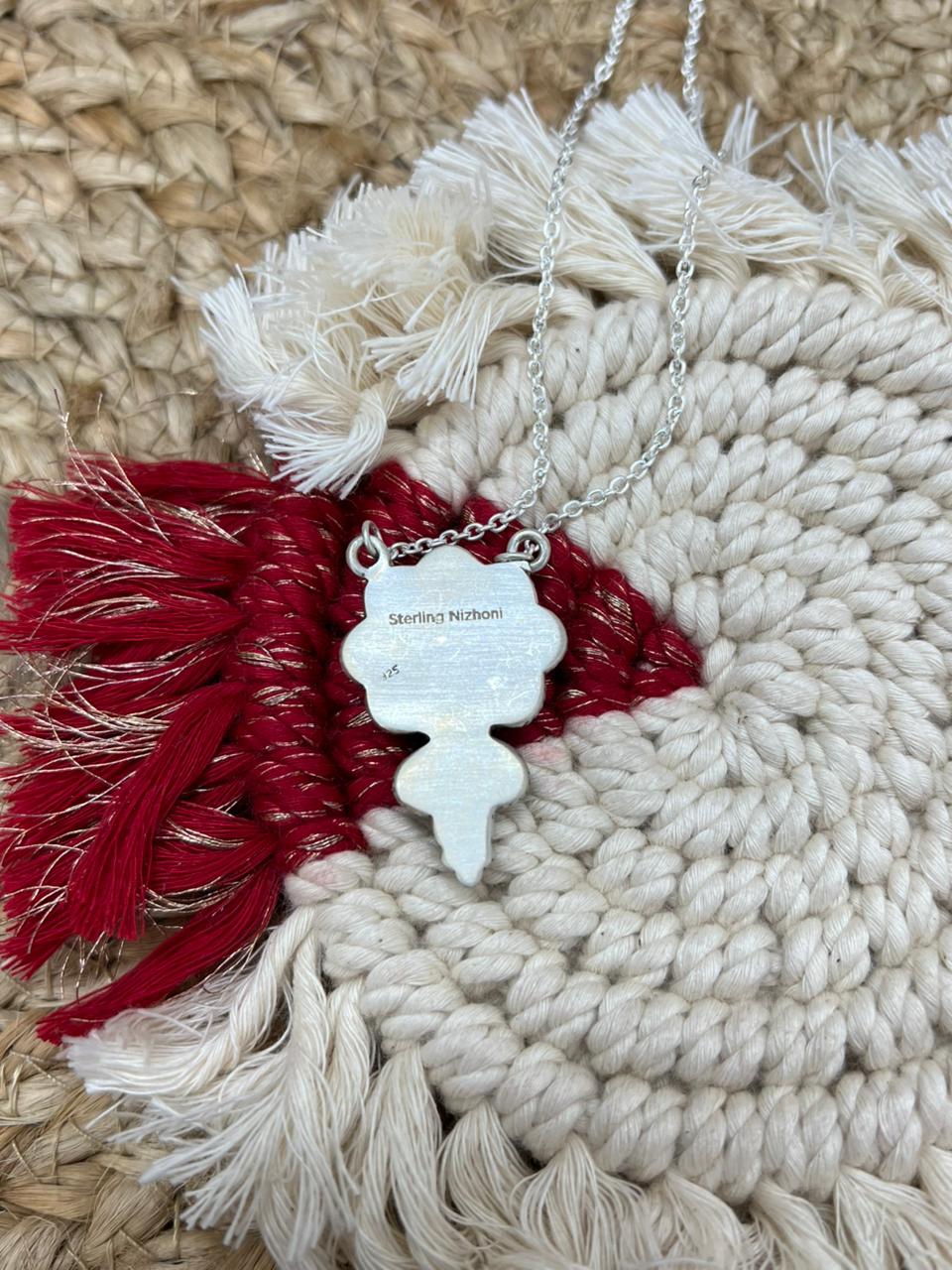 Handmade Sterling Silver Wildhorse with Kingman Necklace "Signed Nizhoni"