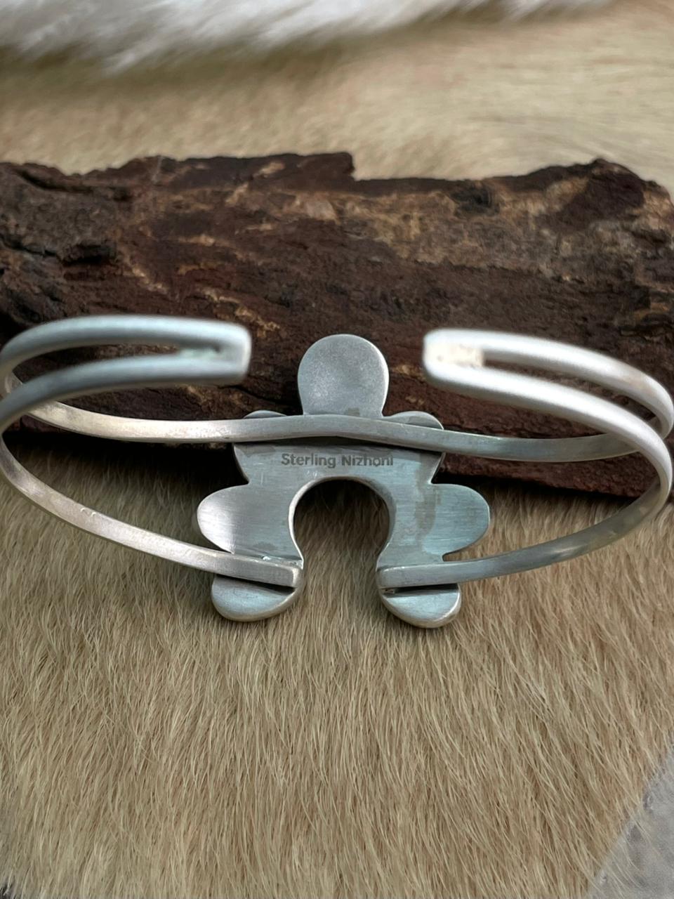 Handmade Sterling Silver Blackjack Turquoise Naja Bracelet "Signed Nizhoni"