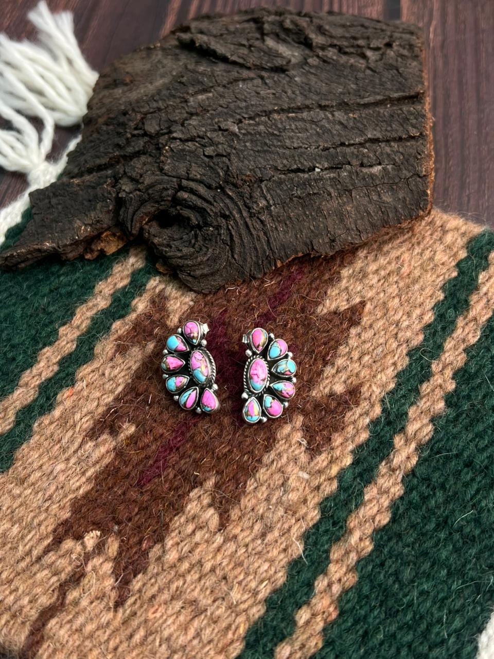 "Heart Collection" Handmade Sterling Silver Cotton Candy Post Studs Earrings "Signed Nizhoni"