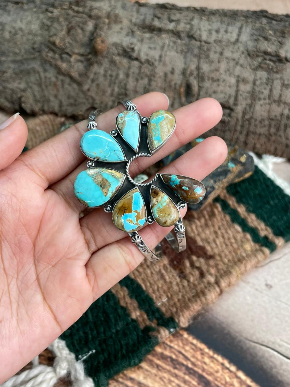 Handmade Sterling Silver Royston Ribbon Turquoise Cuff Bracelet "Signed Nizhoni"