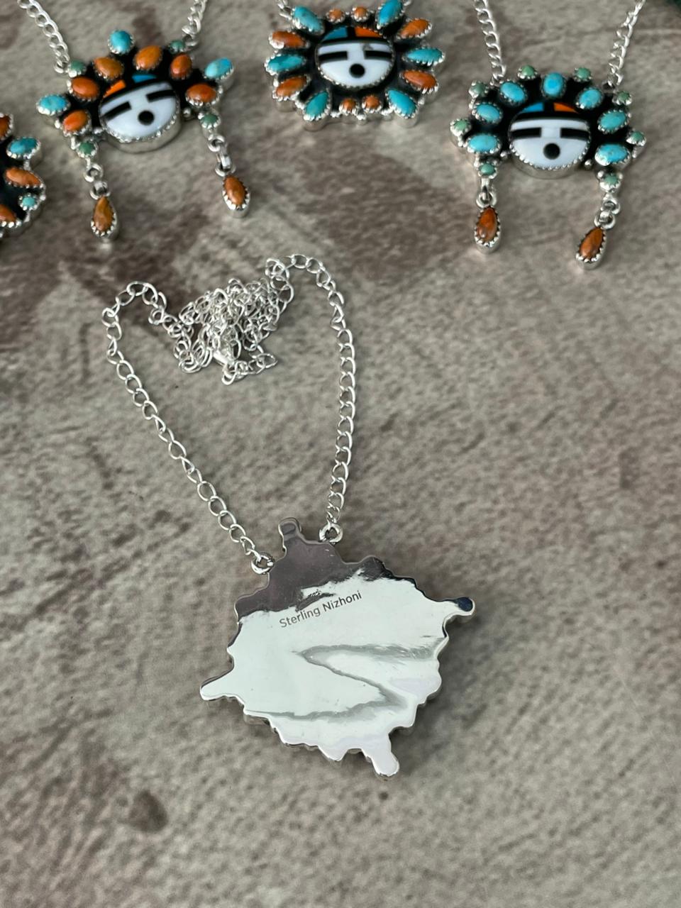 Handmade Sterling Silver Turquoise and MOP Necklace "Signed Nizhoni"
