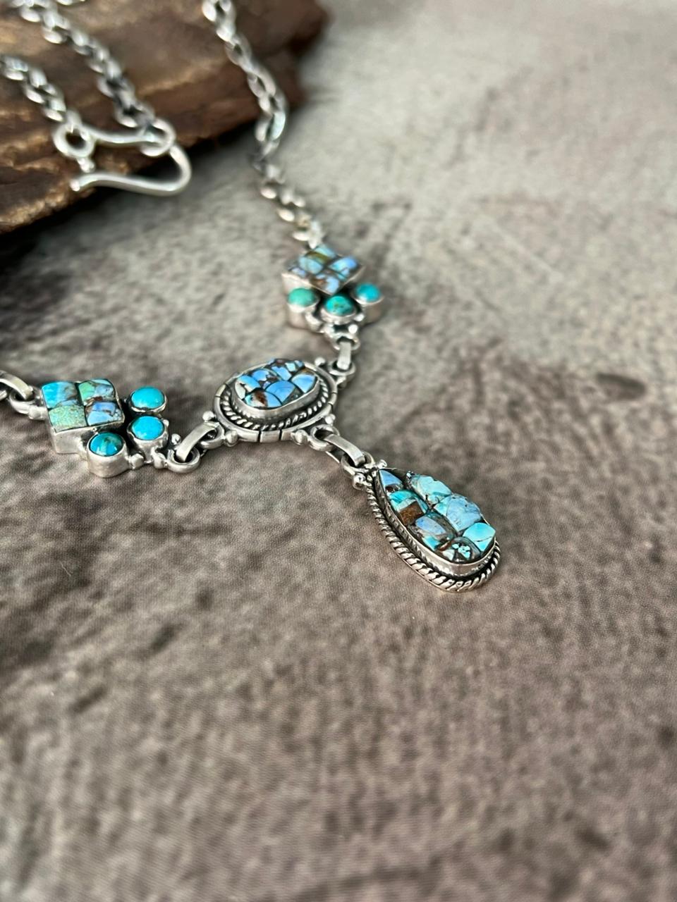 Handmade Sterling Silver 'Golden Hills Turquoise Cobble Collection' Necklace "Signed Nizhoni"