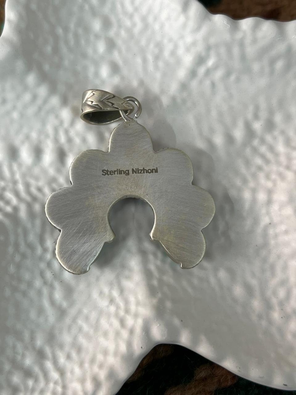 Handmade Sterling Silver White Water with Cotton Candy Naja Pendant "Signed Nizhoni"