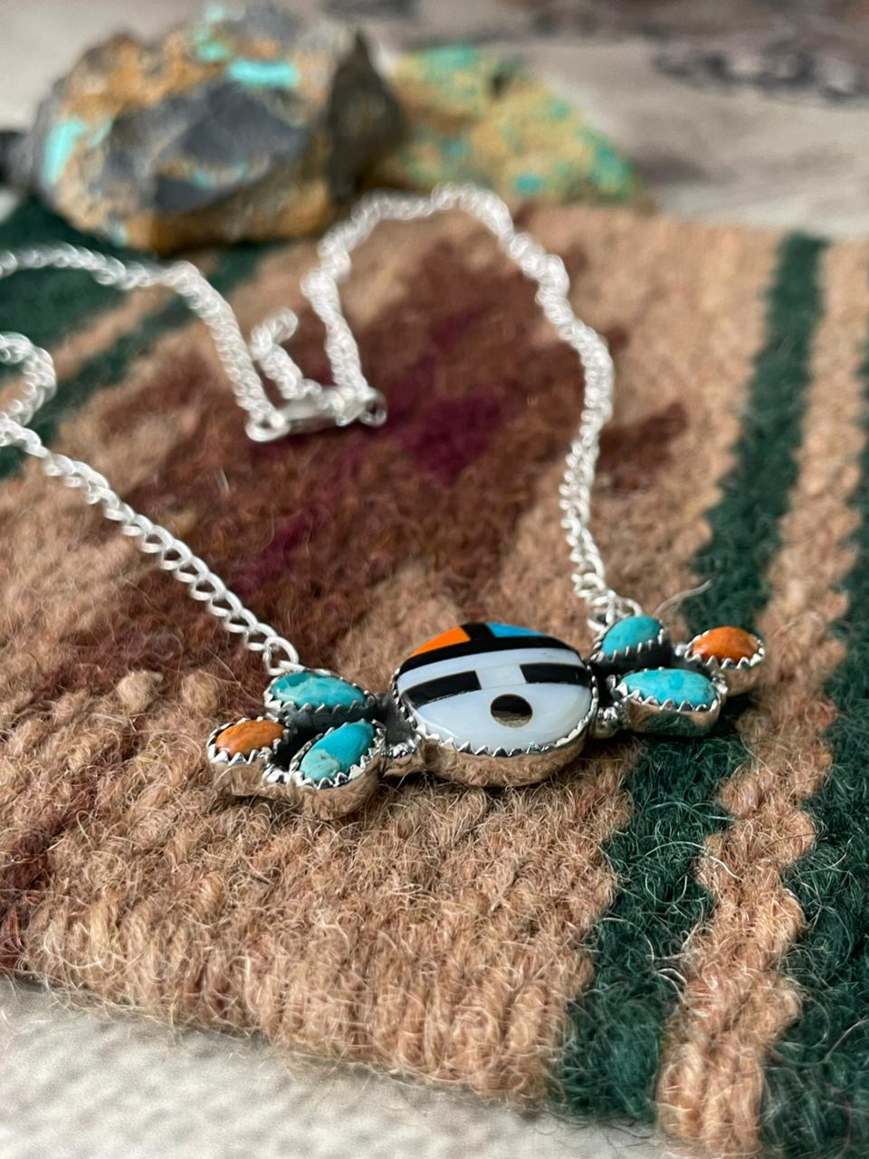 Handmade Sterling Silver Turquoise and MOP Necklace "Signed Nizhoni"