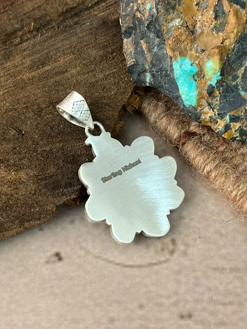 Handmade Sterling Silver White Water Turquoise Pendant Signed Nizhoni