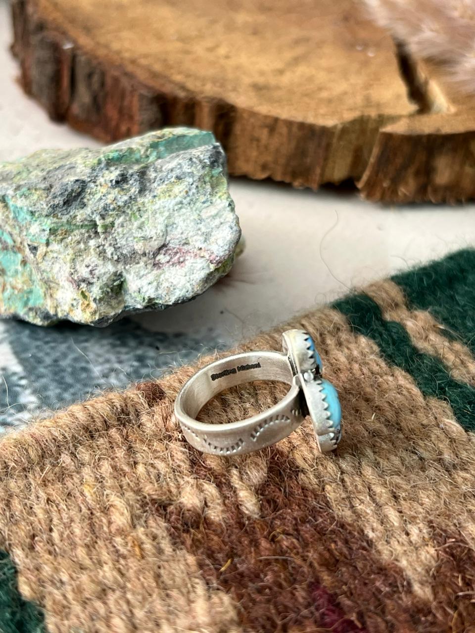 Handmade Sterling Silver Golden Hills Turquoise Adjustable Ring Signed Nizhoni