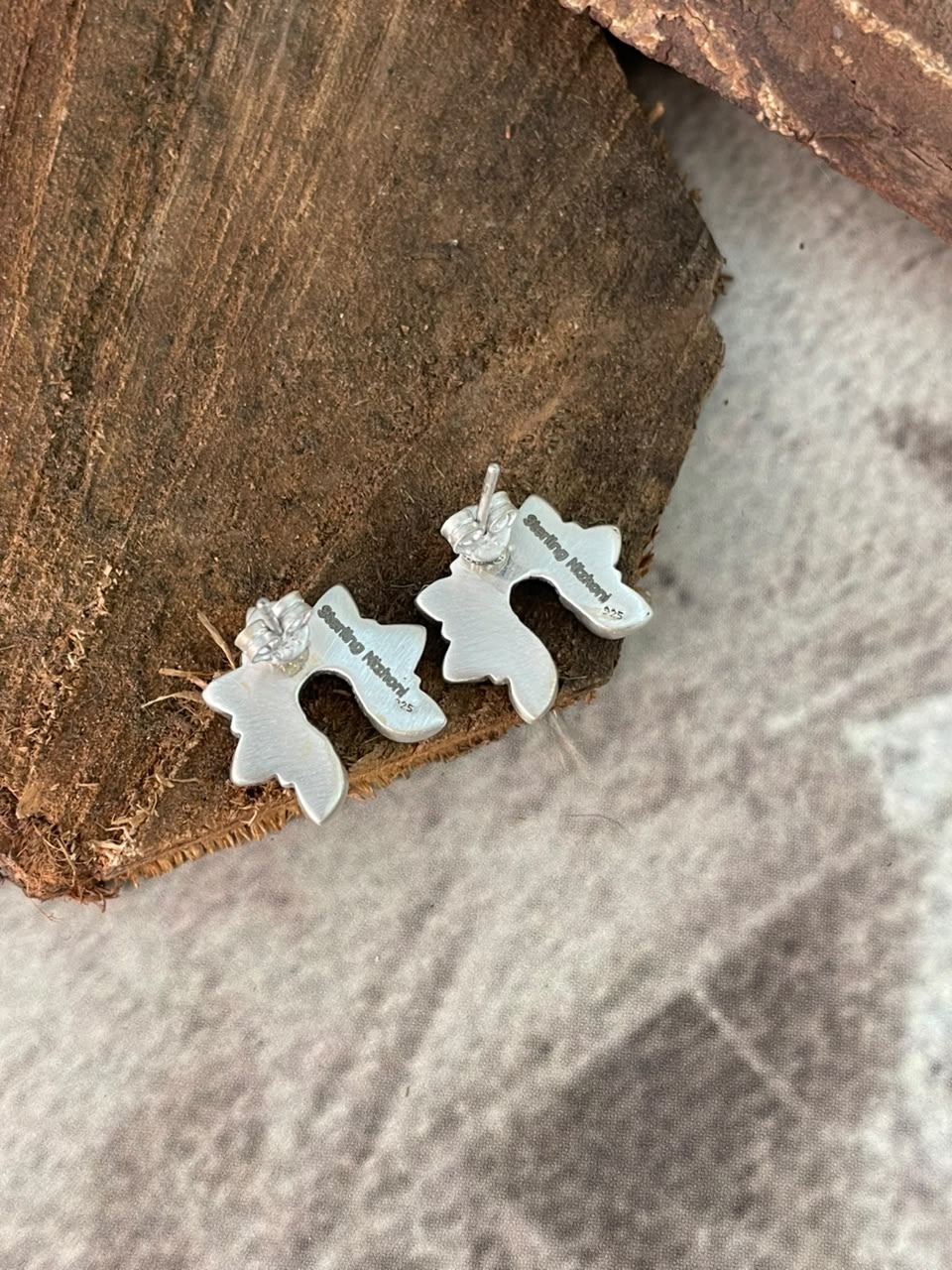 Handmade Sterling Silver Kingman Turquoise Post Studs Naja Earrings Signed Nizhoni