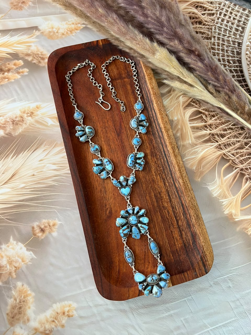 Handmade Sterling Silver Golden Hills Turquoise Necklace Signed Nizhoni