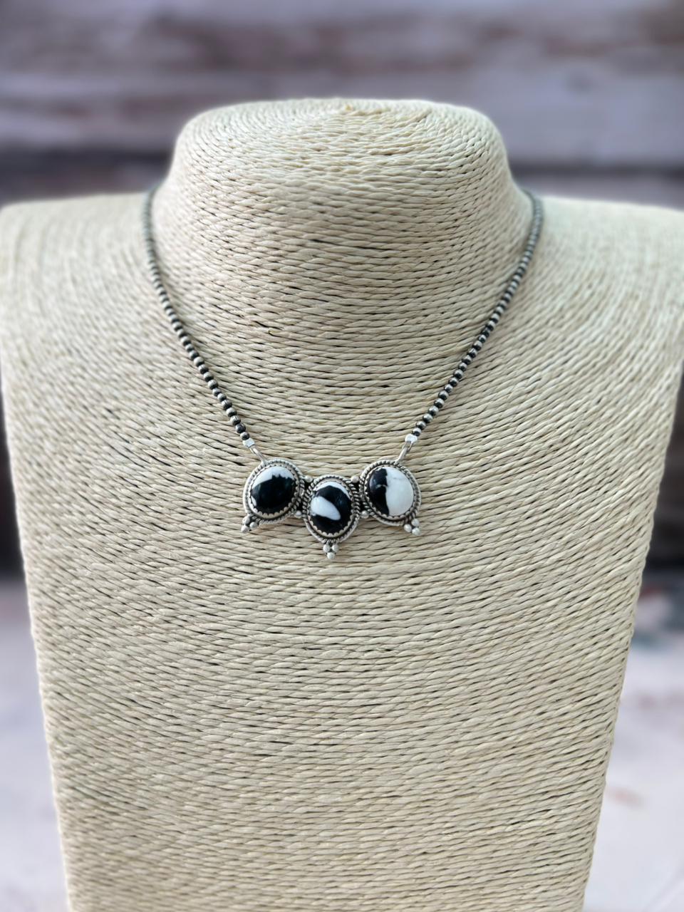 Handmade Sterling Silver White Buffalo Beaded Necklace "Signed Nizhoni"