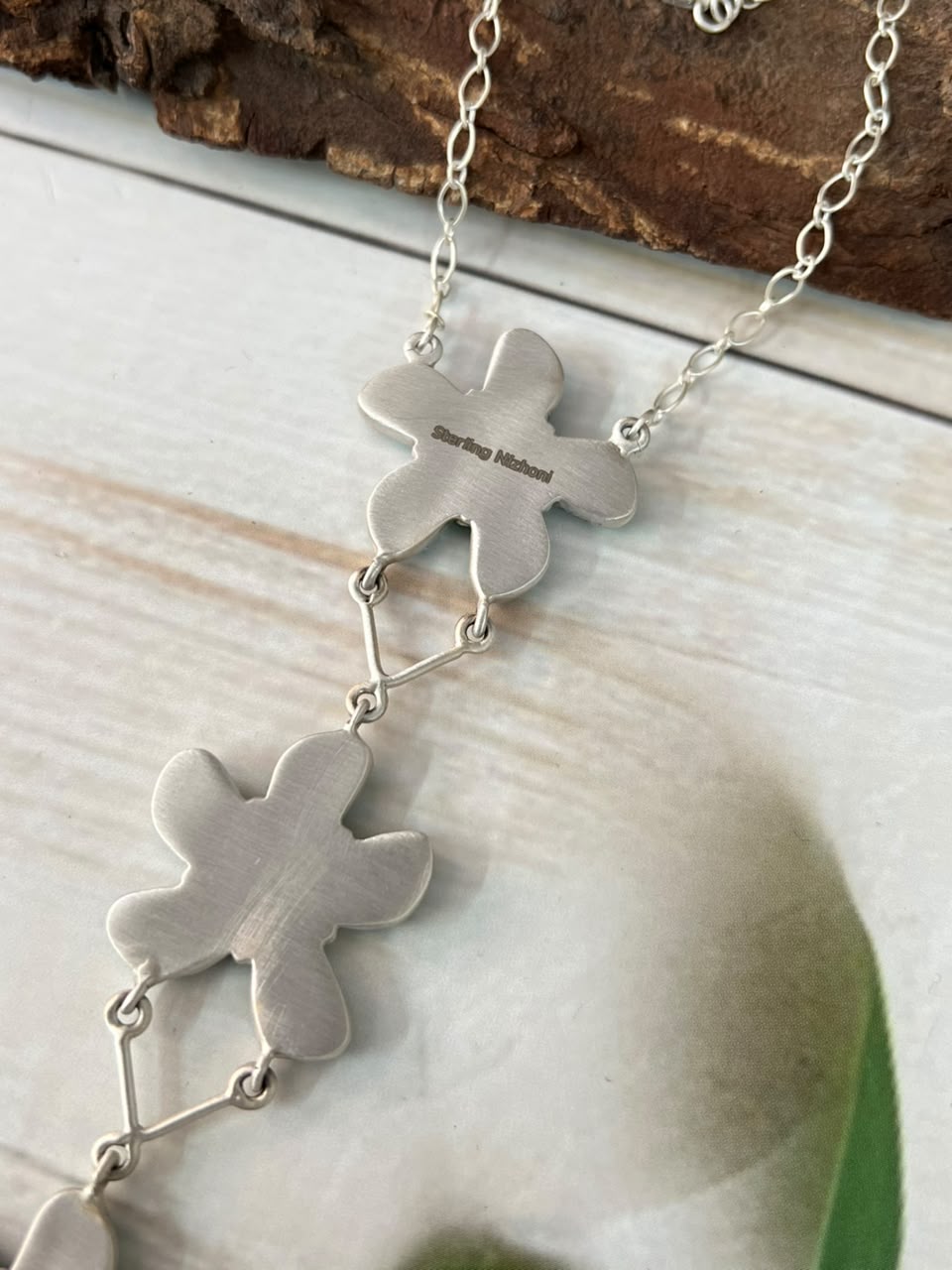 Handmade Sterling Silver Campitos Turquoise Drop Necklace Signed Nizhoni