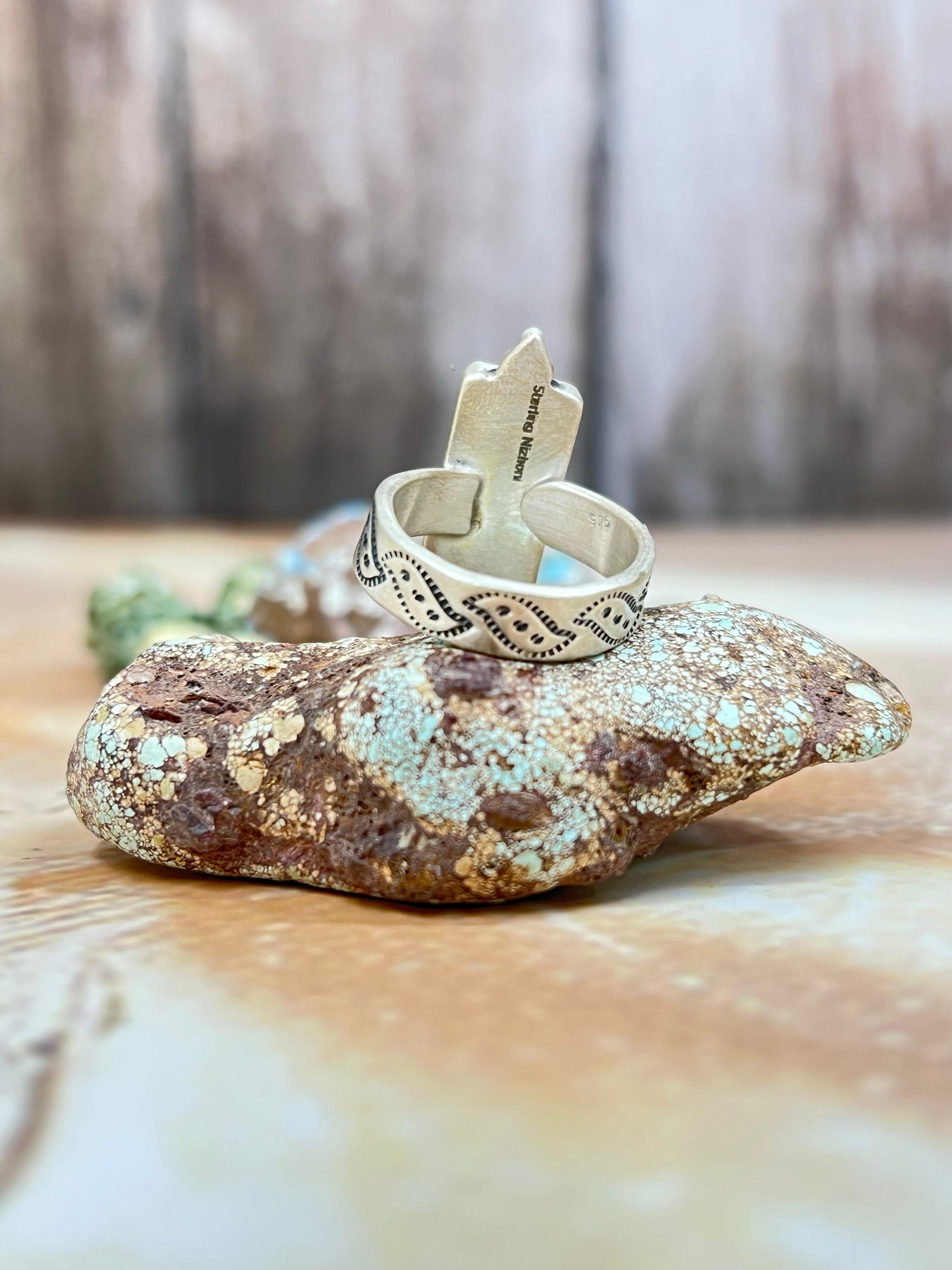 Handmade Sterling Silver Honey Dahlia Adjustable Ring with Signed Nizhoni