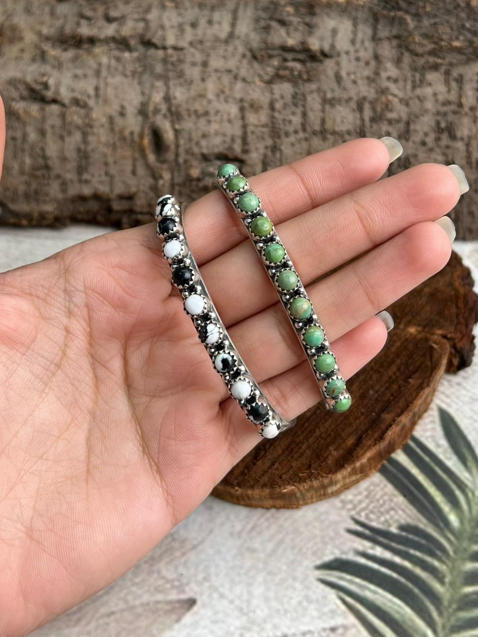 Handmade Sterling Silver White Buffalo, Kingman Turquoise Cuff Bracelet "Signed Nizhoni"