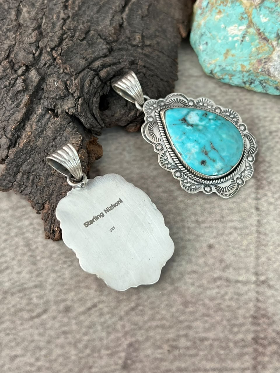Handmade Sterling Silver Campitos Turquoise Collection: Pendant Signed Nizhoni