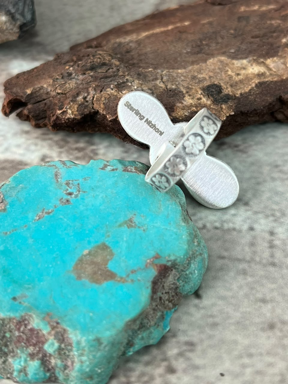 Handmade Sterling Silver Ithaca Peak Turquoise Adjustable Ring Signed Nizhoni