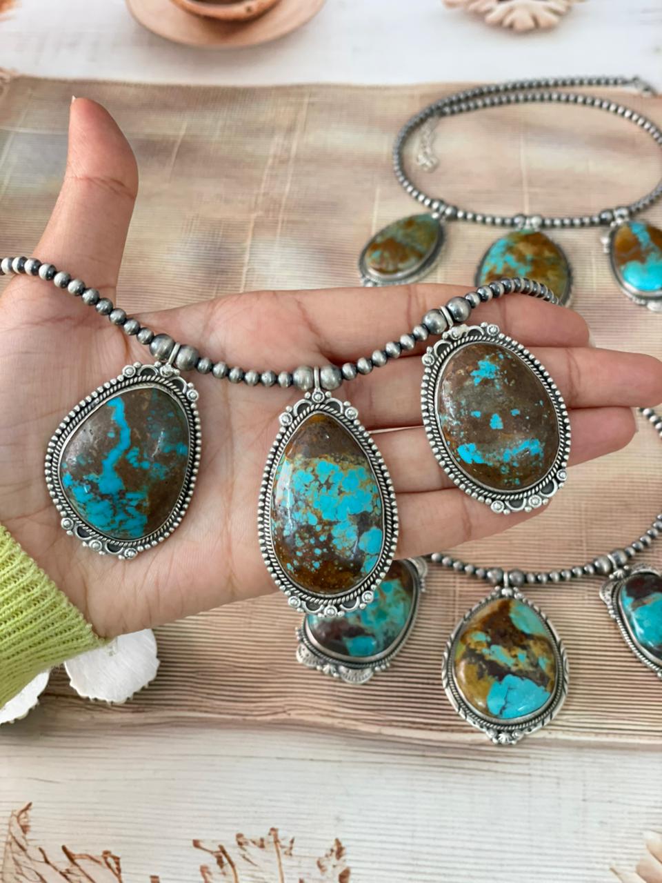 Handmade Sterling Silver Royston Turquoise Beaded Necklace "Signed Nizhoni"