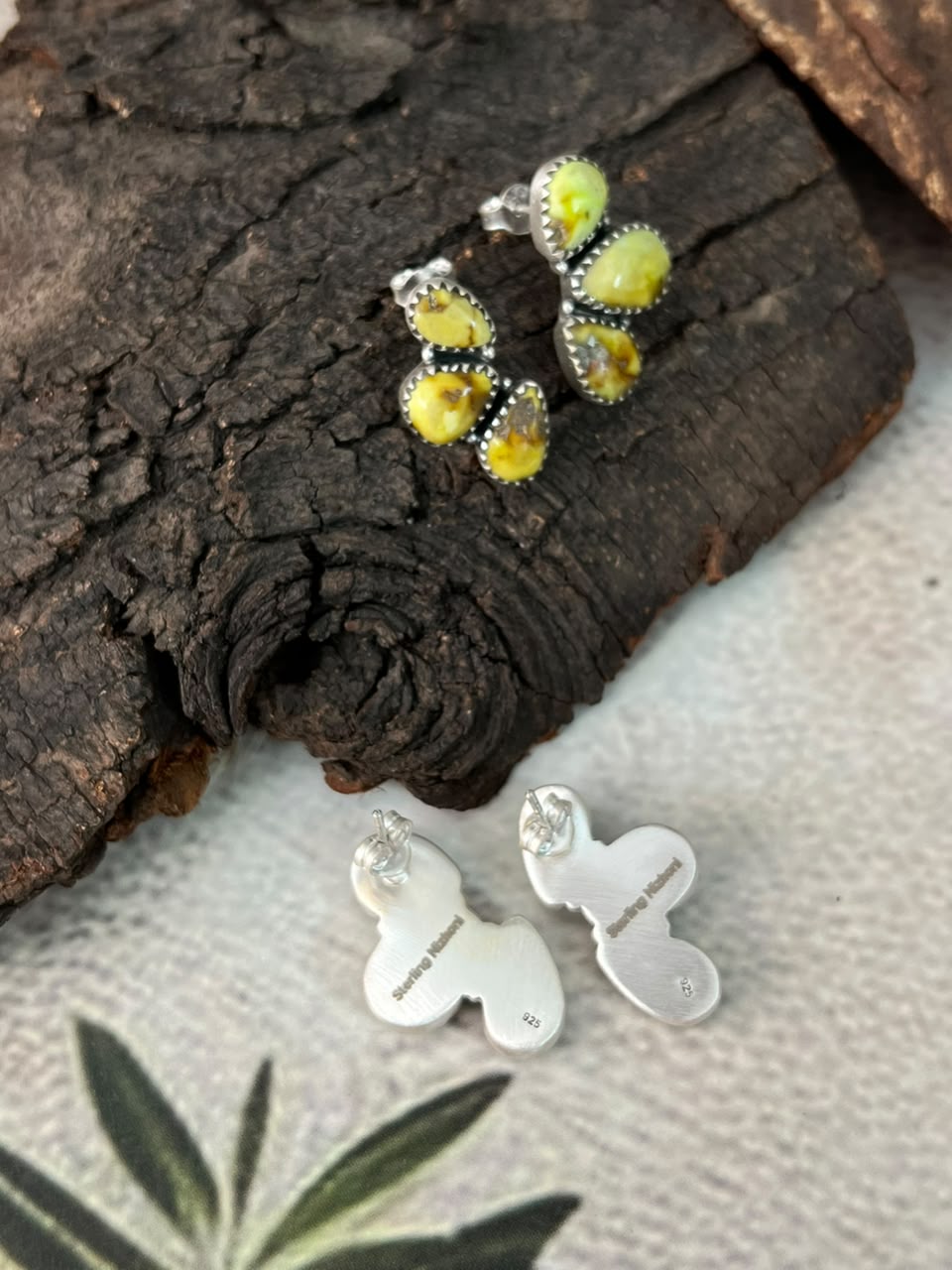 Handmade Sterling Silver Paloma and Palomino Turquoise Post Studs Earrings Signed Nizhoni
