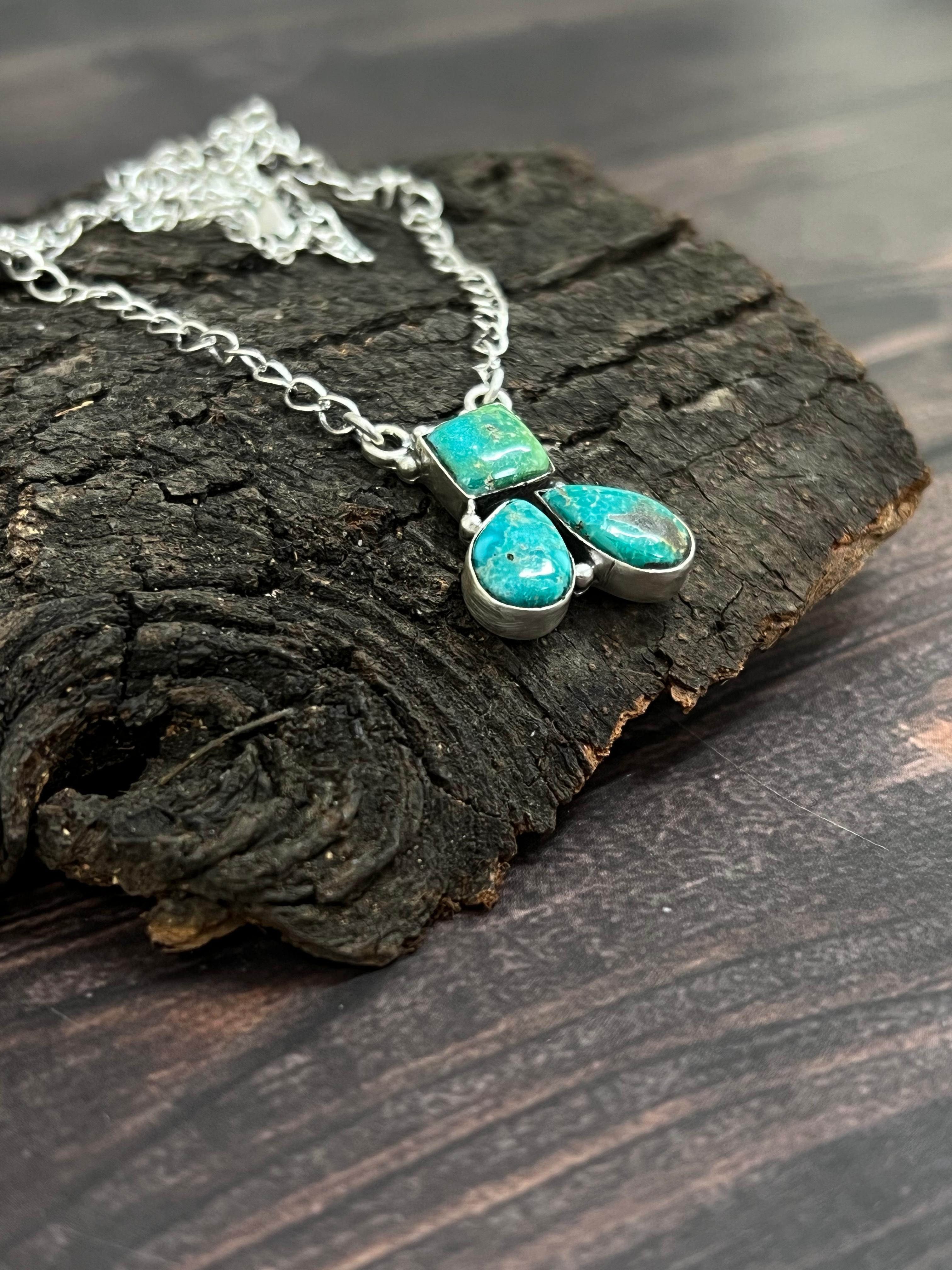 Handmade Sterling Silver South Hill Turquoise Necklace with Signed Nizhoni