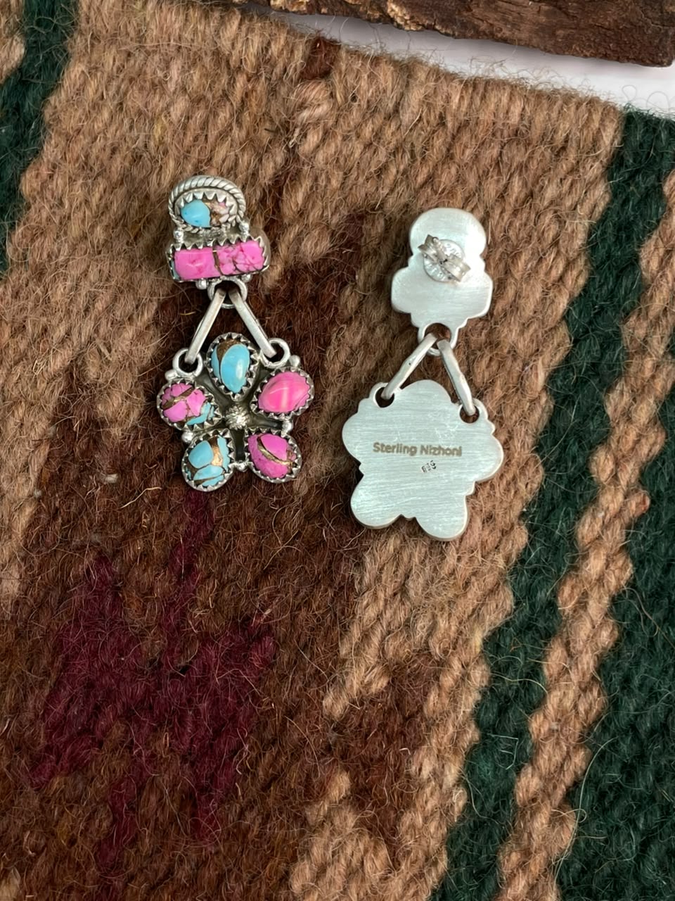 Handmade Sterling Silver Cotton Candy Post Dangle Earrings Signed Nizhoni