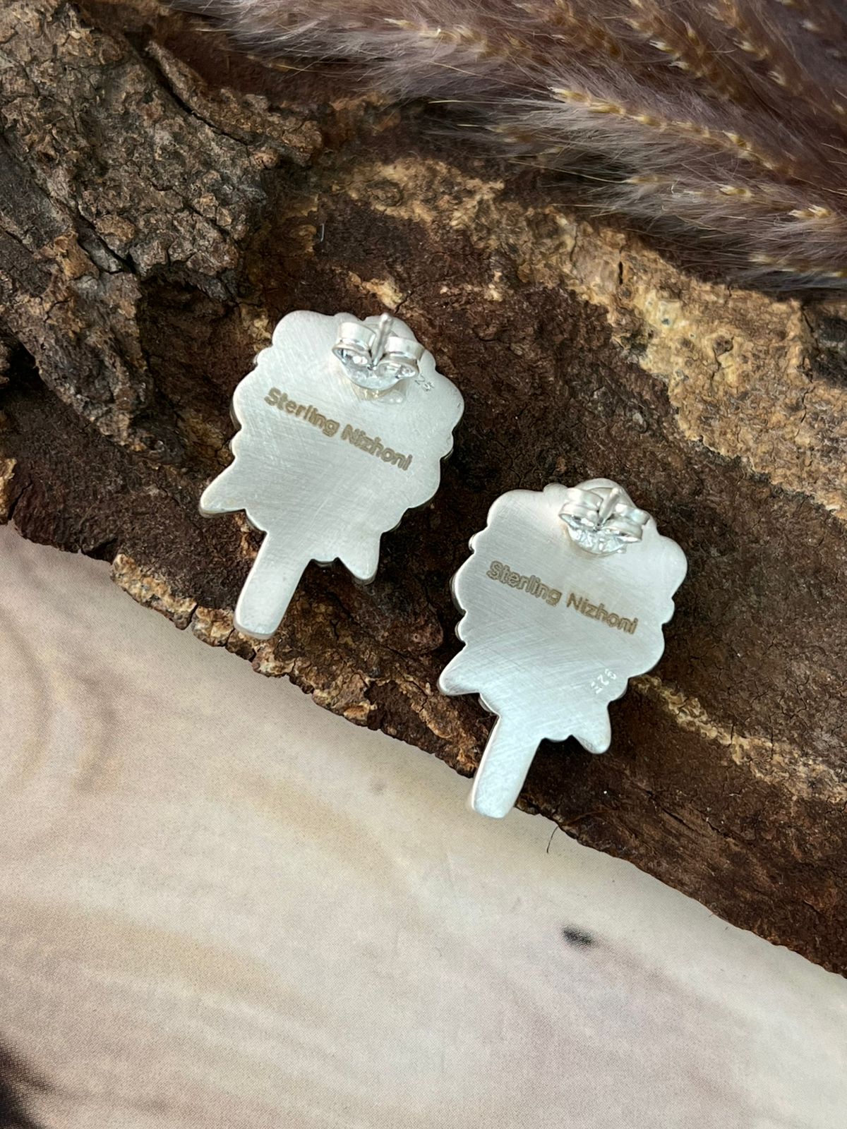 Handmade Sterling Silver Kingman Turquoise Post Studs Earrings Signed Nizhoni