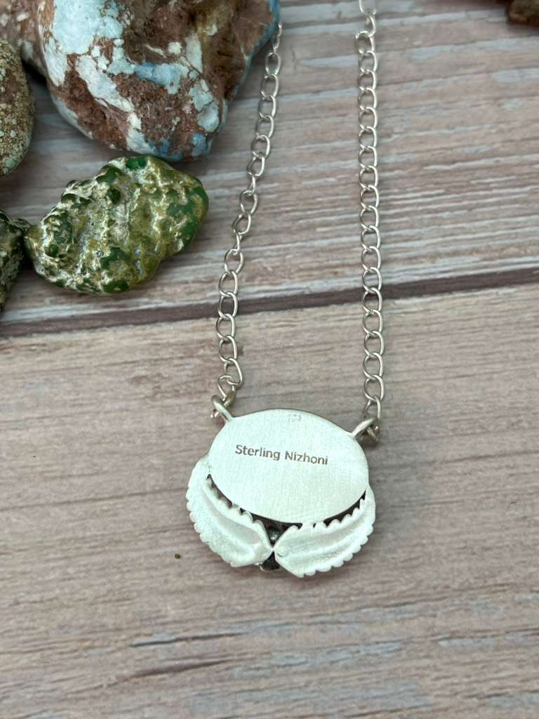 Handmade Sterling Silver Number 8 Turquoise Necklace with Signed Nizhoni