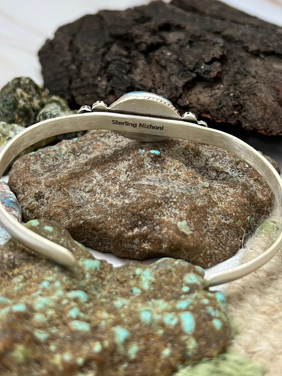 Handmade Sterling Silver Arizona Turquoise Bracelet "Signed Nizhoni"