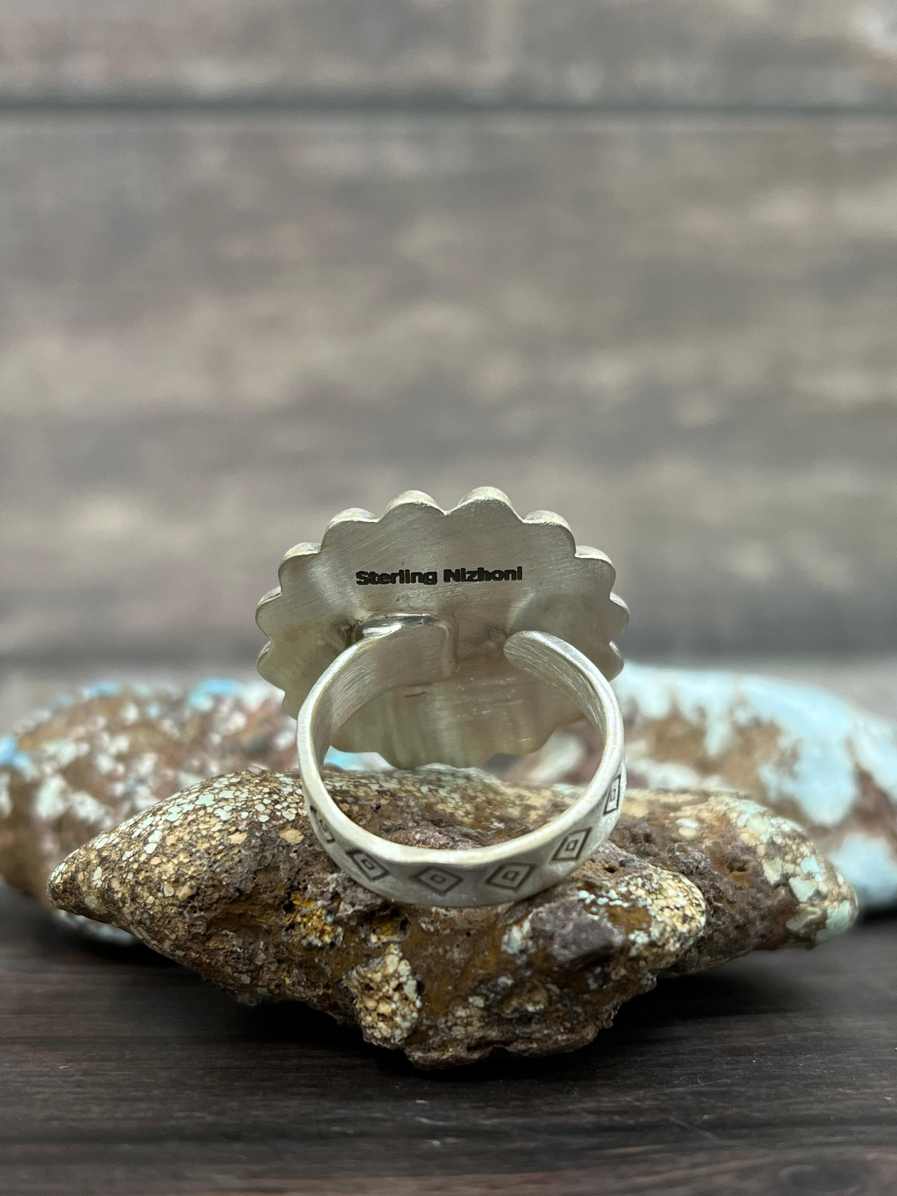Handmade Sterling Silver Flower Adjustable Ring With Signed Nizhoni