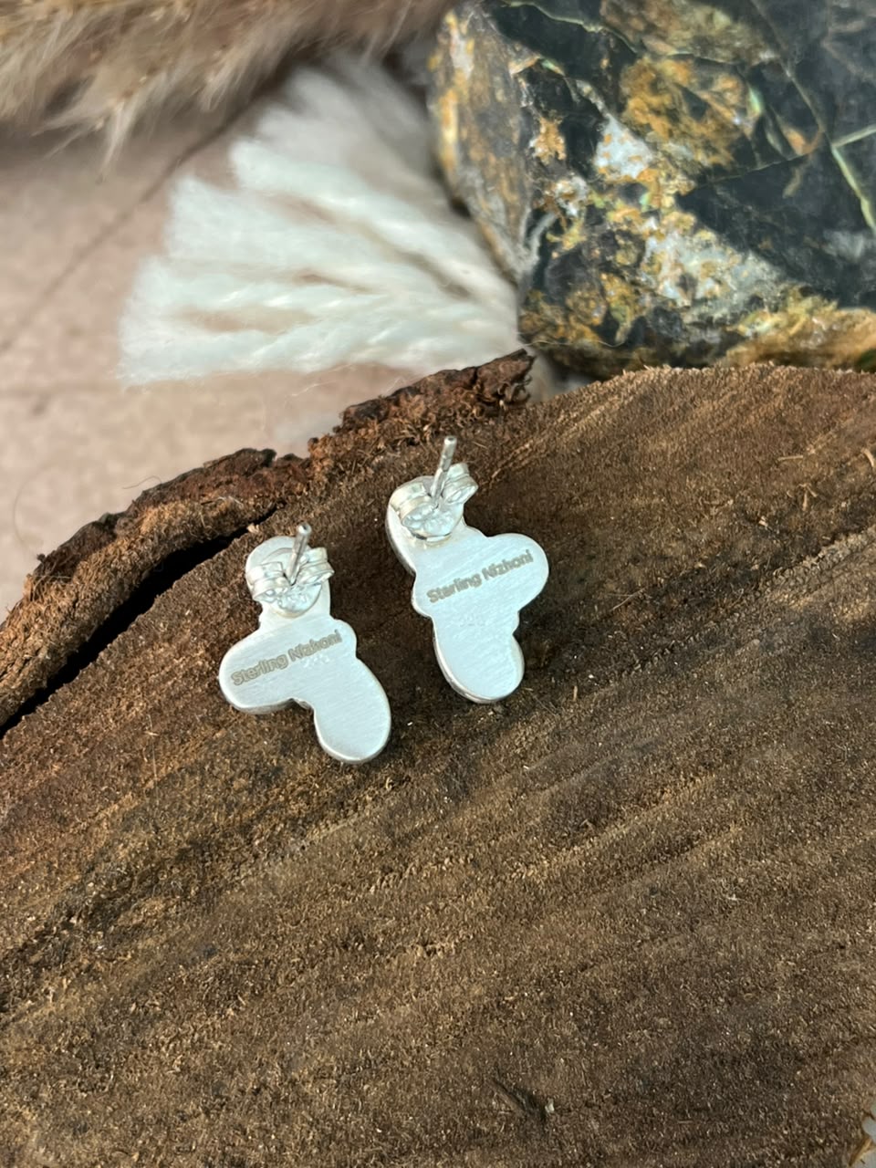 Handmade Sterling Silver Kingman Turquoise Post Studs Earrings Signed Nizhoni