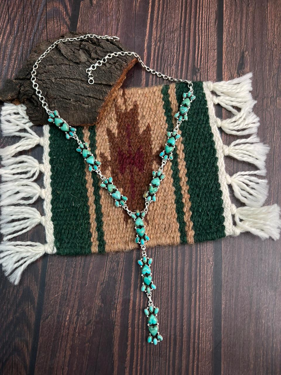 "Heart Collection" Handmade Sterling Silver Kingman Turquoise Necklace "Signed Nizhoni"