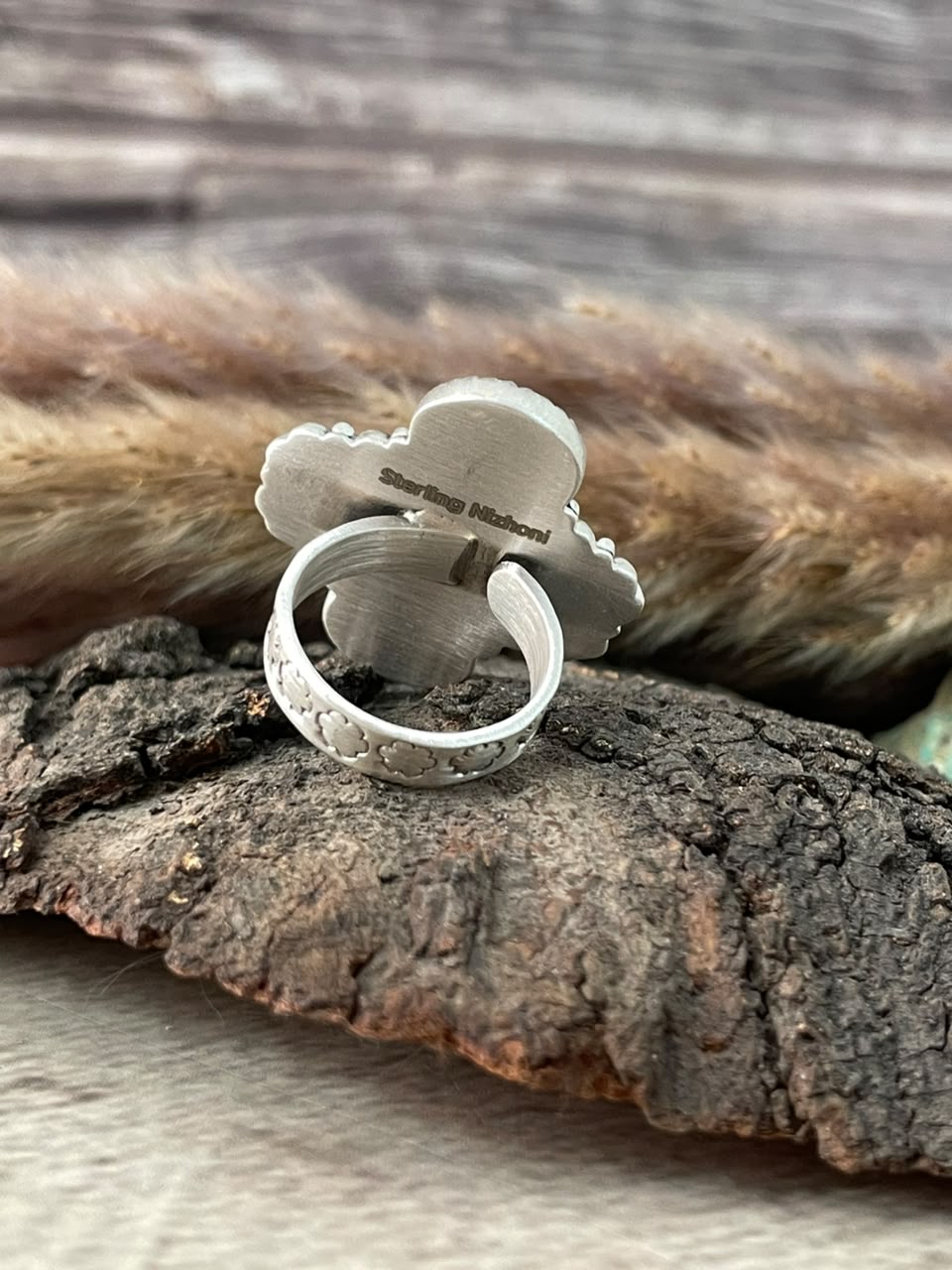 Handmade Sterling Silver White Buffalo  Adjustable Ring Signed Nizhoni