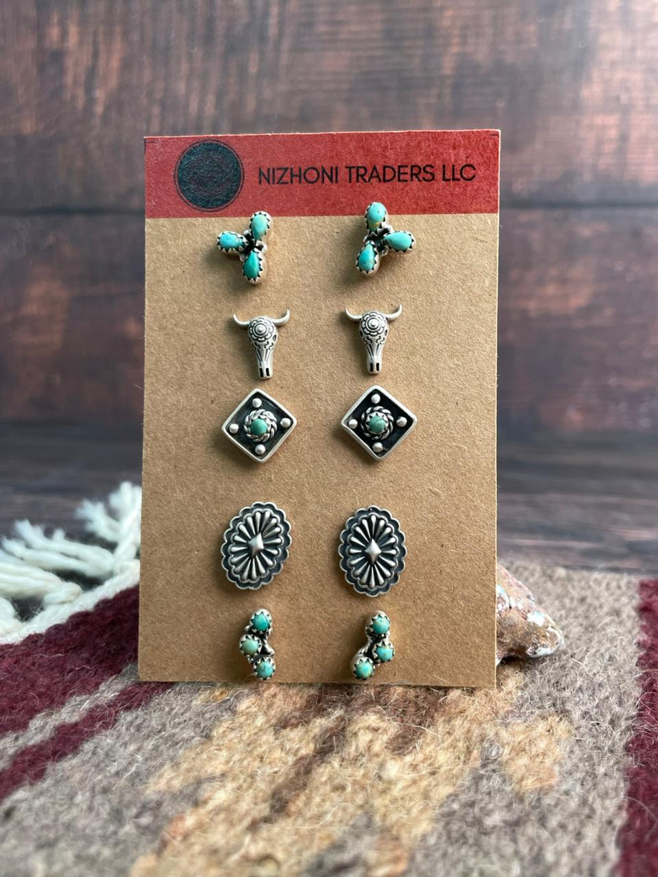 Handmade Sterling Silver Kingman Turquoise Earrings Card