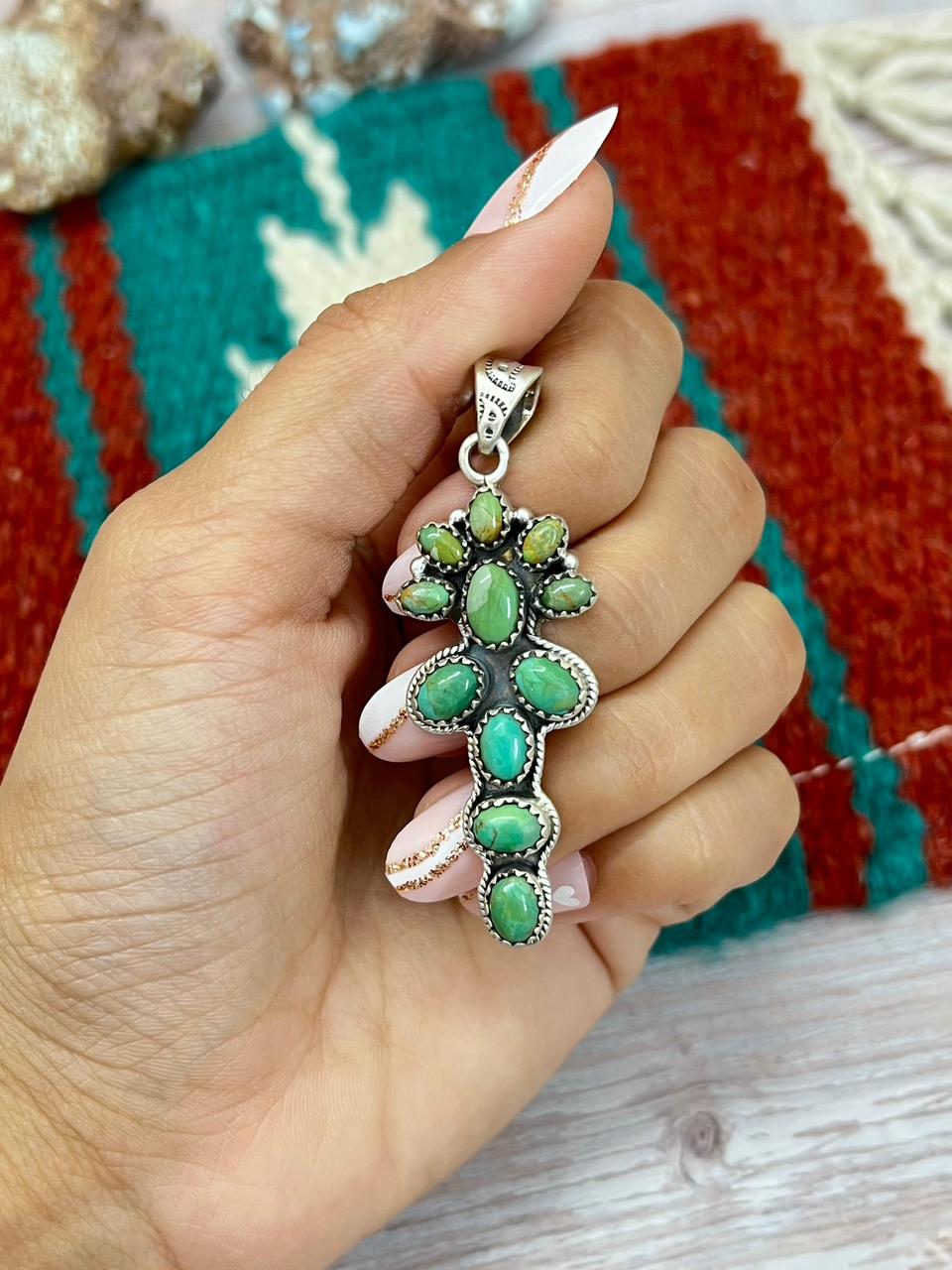 Handmade Sterling Silver Kingman Turquoise Pendant "Signed Nizhoni"