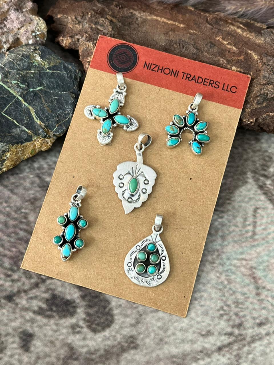 Handmade Sterling Silver Kingman Turquoise Pendant Card