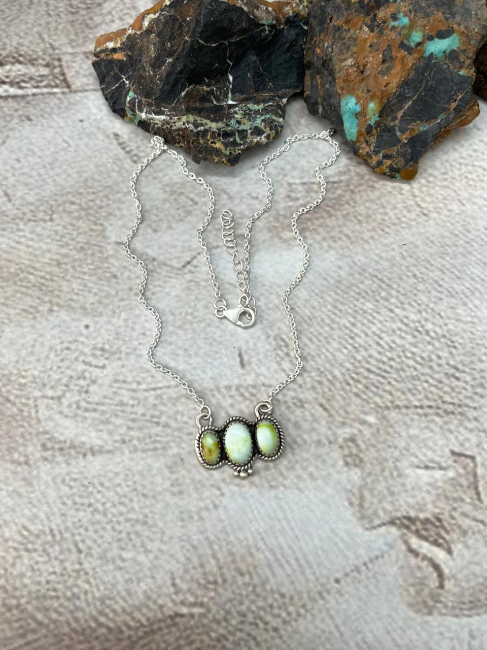 Handmade Sterling Silver Palomino Turquoise Necklace "Signed Nizhoni"