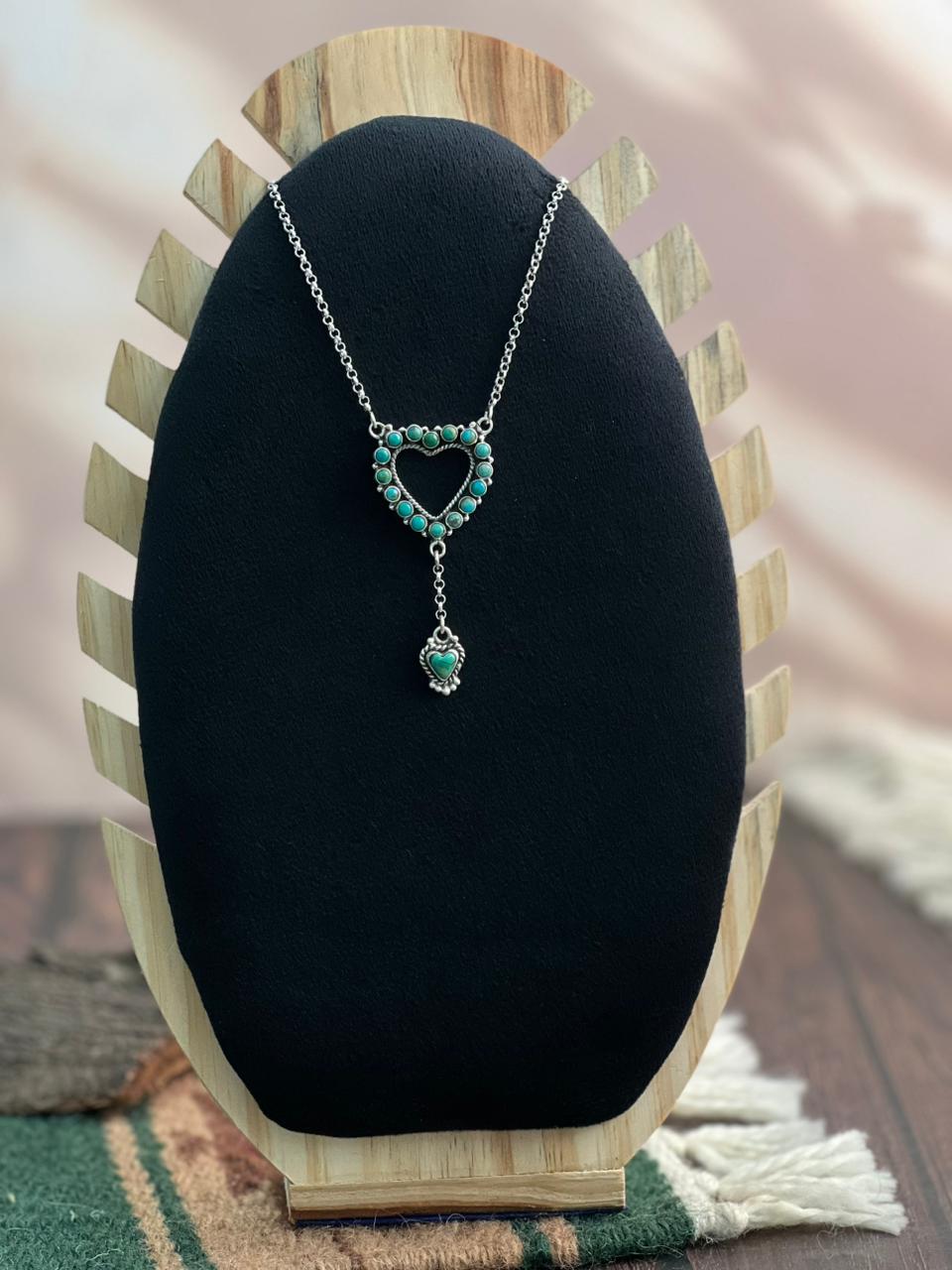 "Heart Collection" Handmade Sterling Silver Kingman Turquoise Necklace "Signed Nizhoni"
