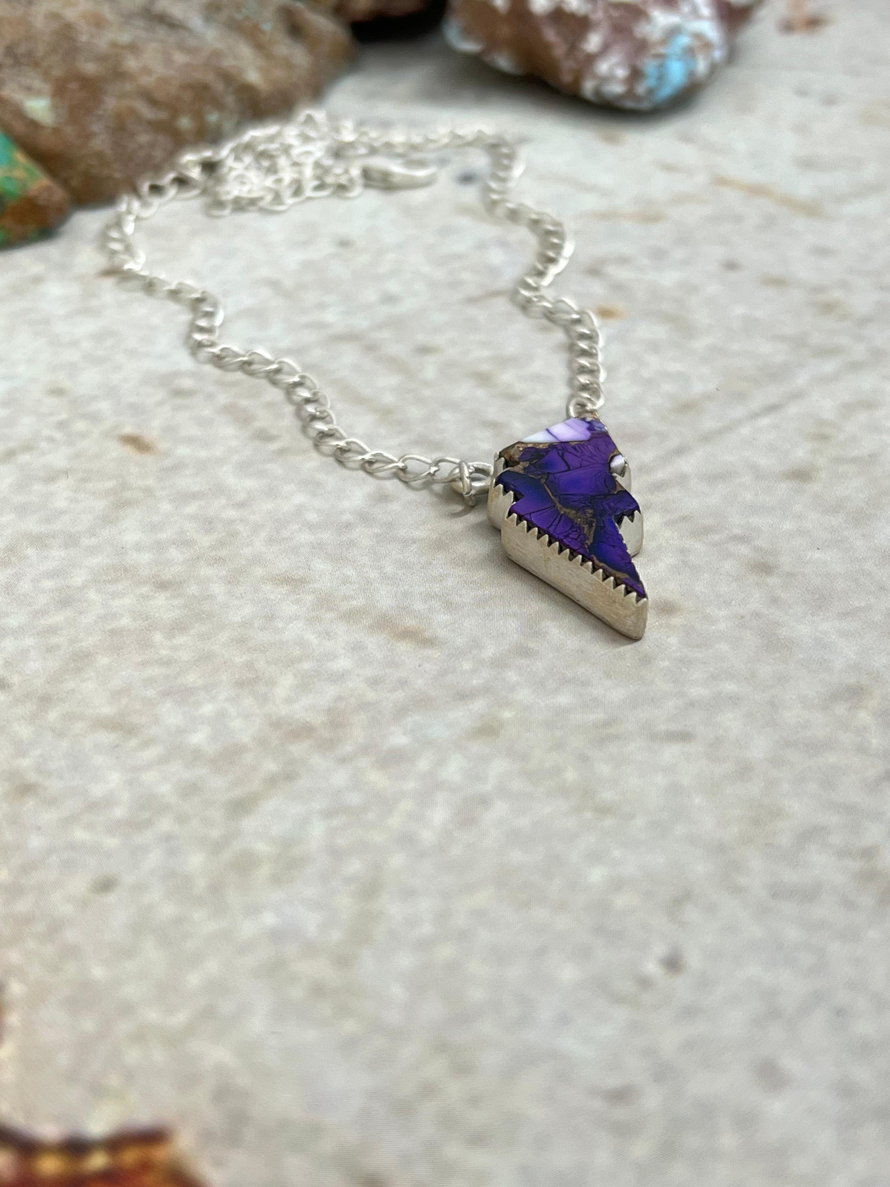 Handmade Sterling Silver Purple Ice Rose Dahlia Thunder Lightning Necklace with Signed Nizhoni (2)