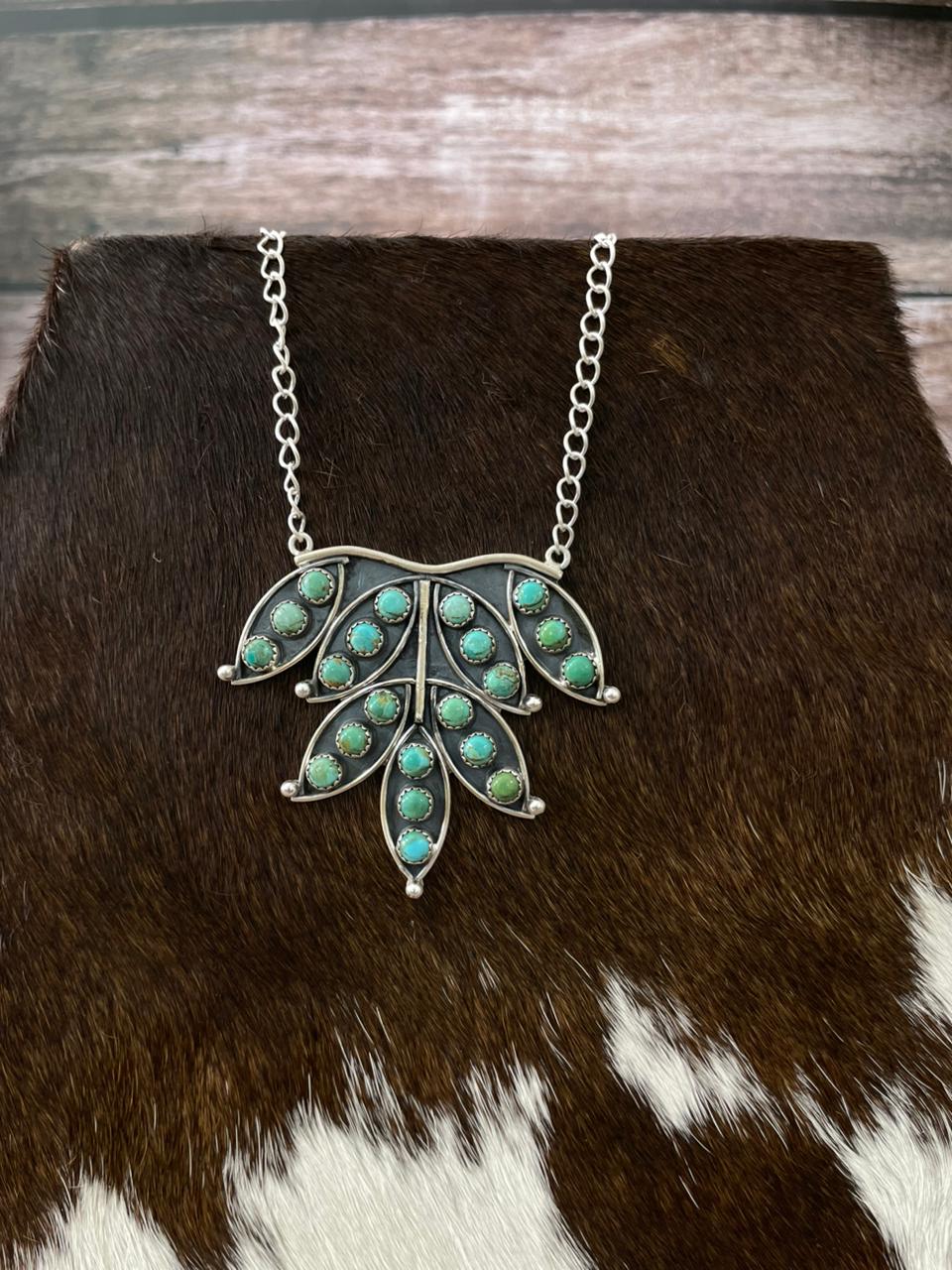 Handmade Sterling Silver Kingman Turquoise Necklace with Signed Nizhoni