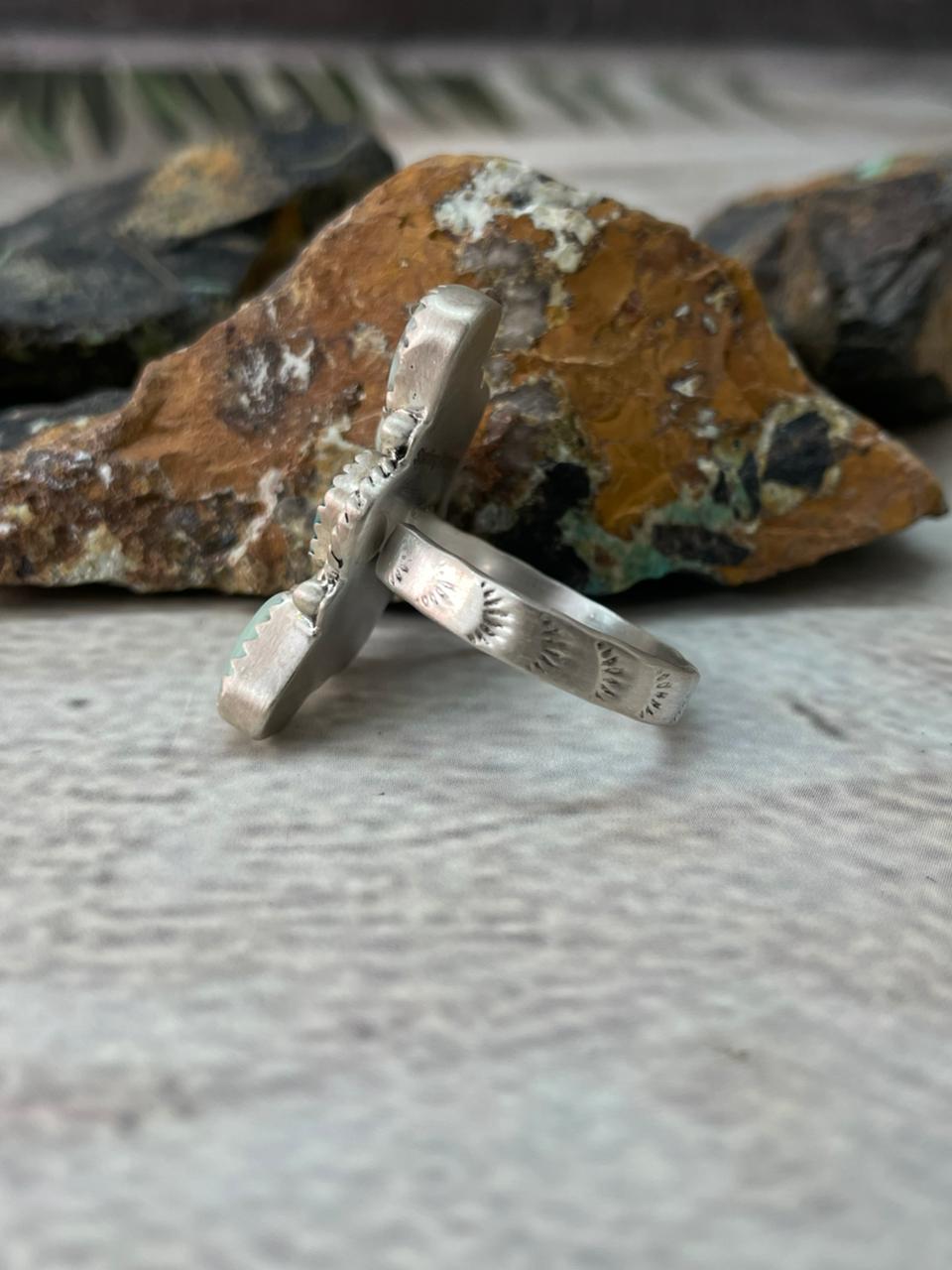 Handmade Sterling Silver Paloma with White Water Adjustable Ring "Signed Nizhoni"