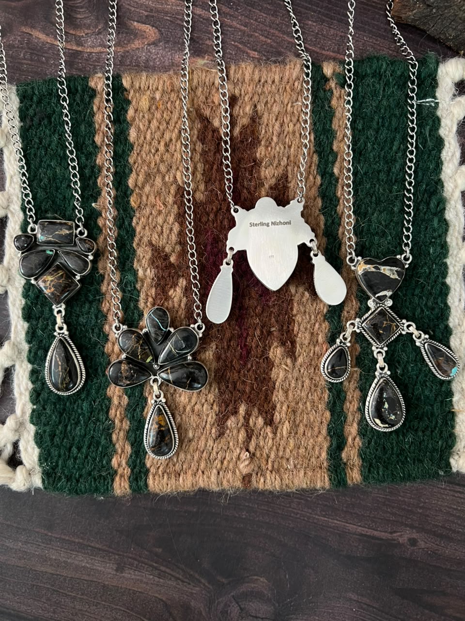 Handmade Sterling Silver Blackjack Turquoise Collection: Necklace Signed Nizhoni