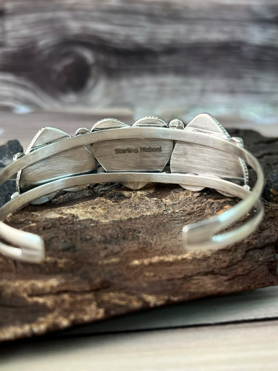 Handmade Sterling Silver Gem Silica Collection: Heart Cuff Bracelet Signed Nizhoni