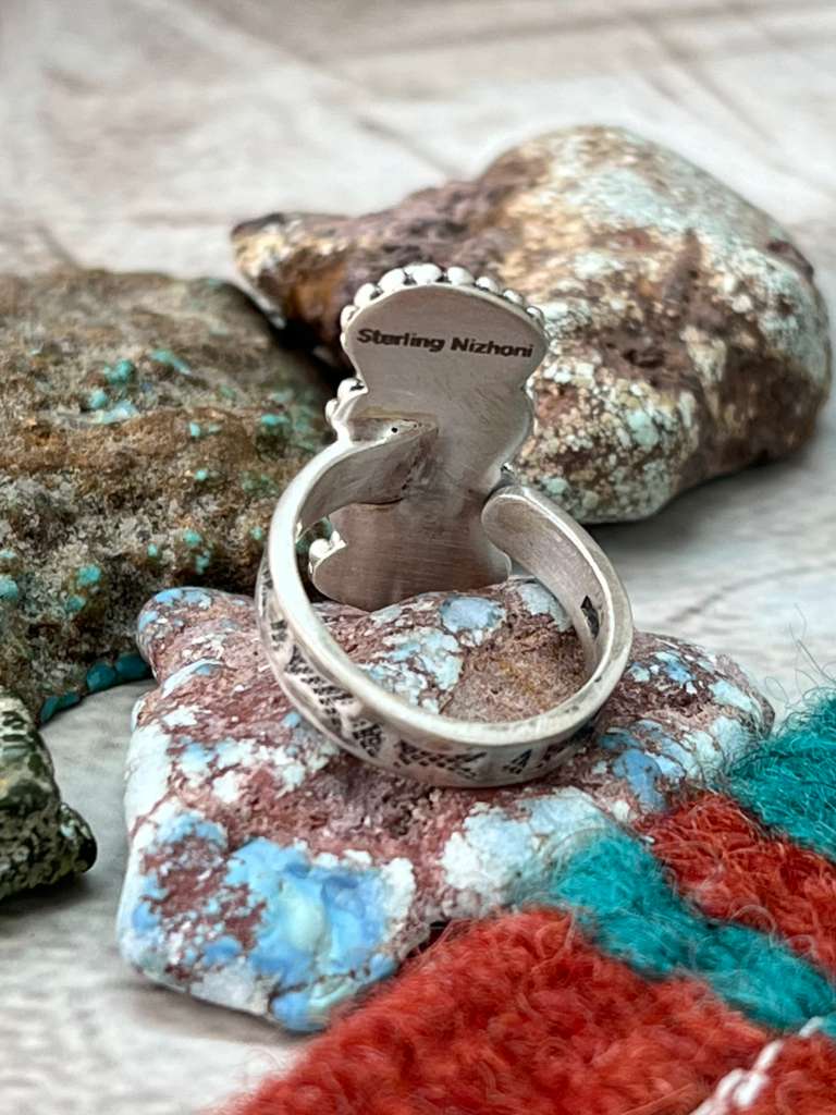 Handmade Sterling Silver Sonoran Mountain Turquoise Adjustable Rings "Signed Nizhoni"