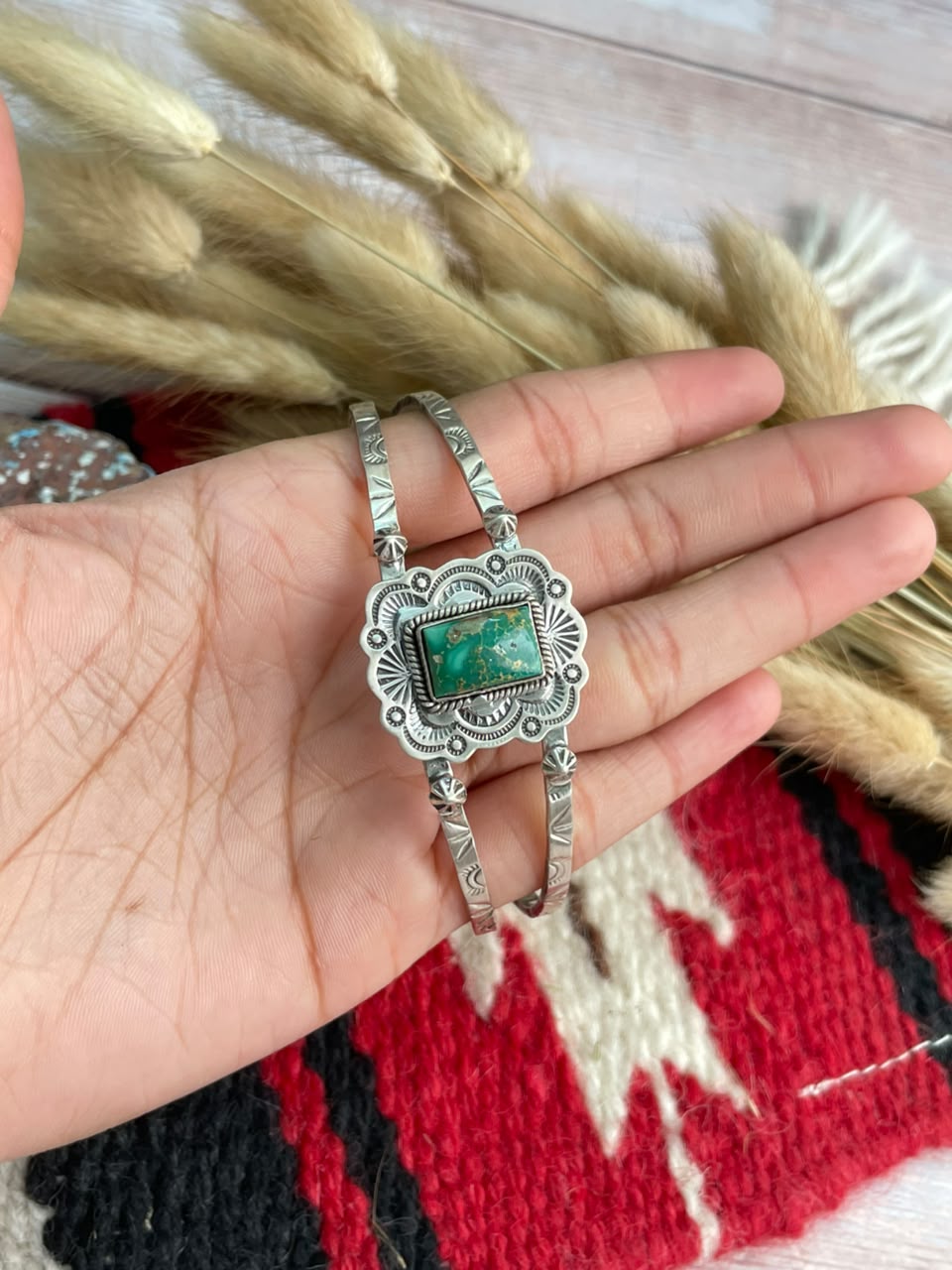 Handmade Sterling Silver Emerald Valley Turquoise Collection: Cuff Bracelet Signed Nizhoni
