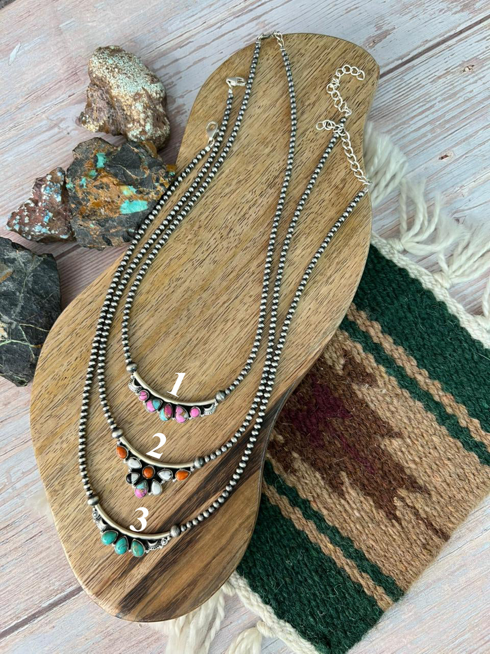 Handmade Sterling Silver Kingman Turquoise, Orange Mojave, White Buffalo, Cotton Candy Beaded Necklace "Signed Nizhoni"