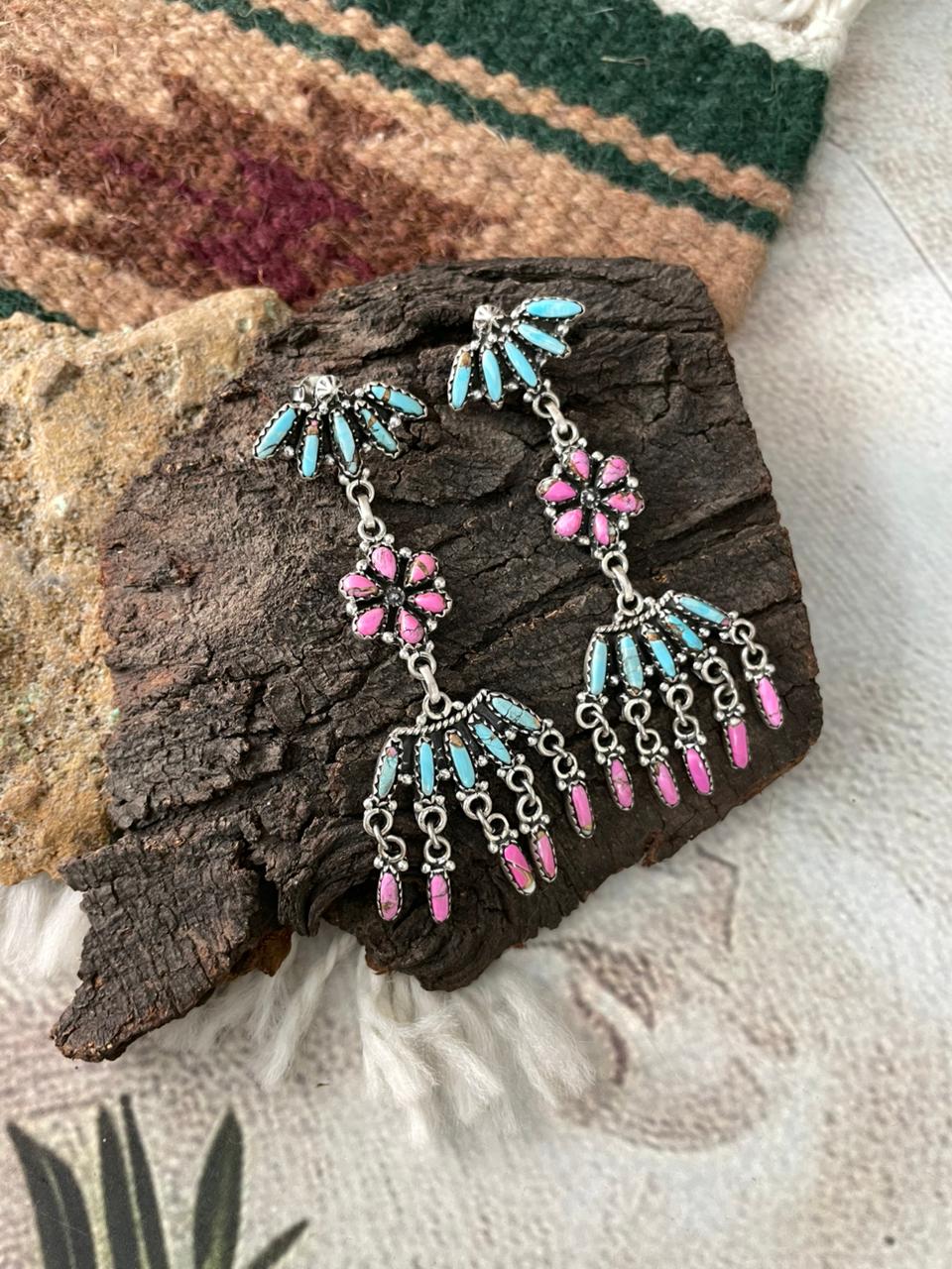 Handmade Sterling Silver Cotton Candy Post Dangle Earrings "Signed Nizhoni"