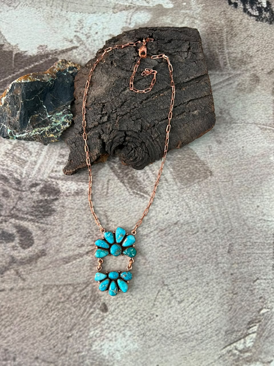 Handmade White Water Turquoise Copper Collection: Necklace Signed Nizhoni