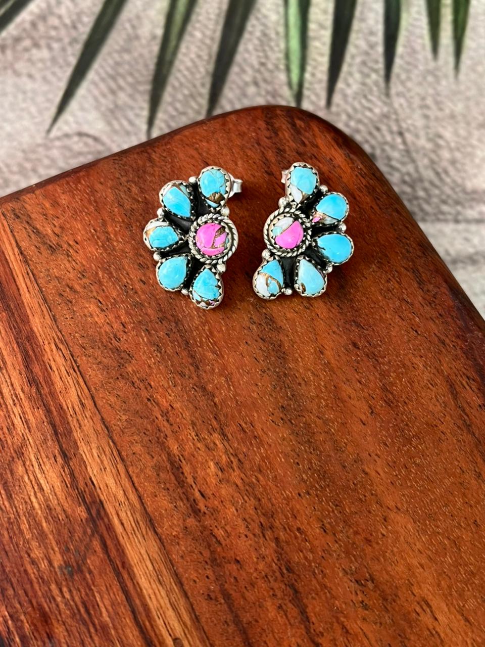 Handmade Sterling Silver Cotton Candy Post Studs Earrings "Signed Nizhoni"